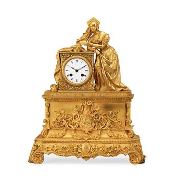 586. A French 19th century gilt bronze mantel clock.