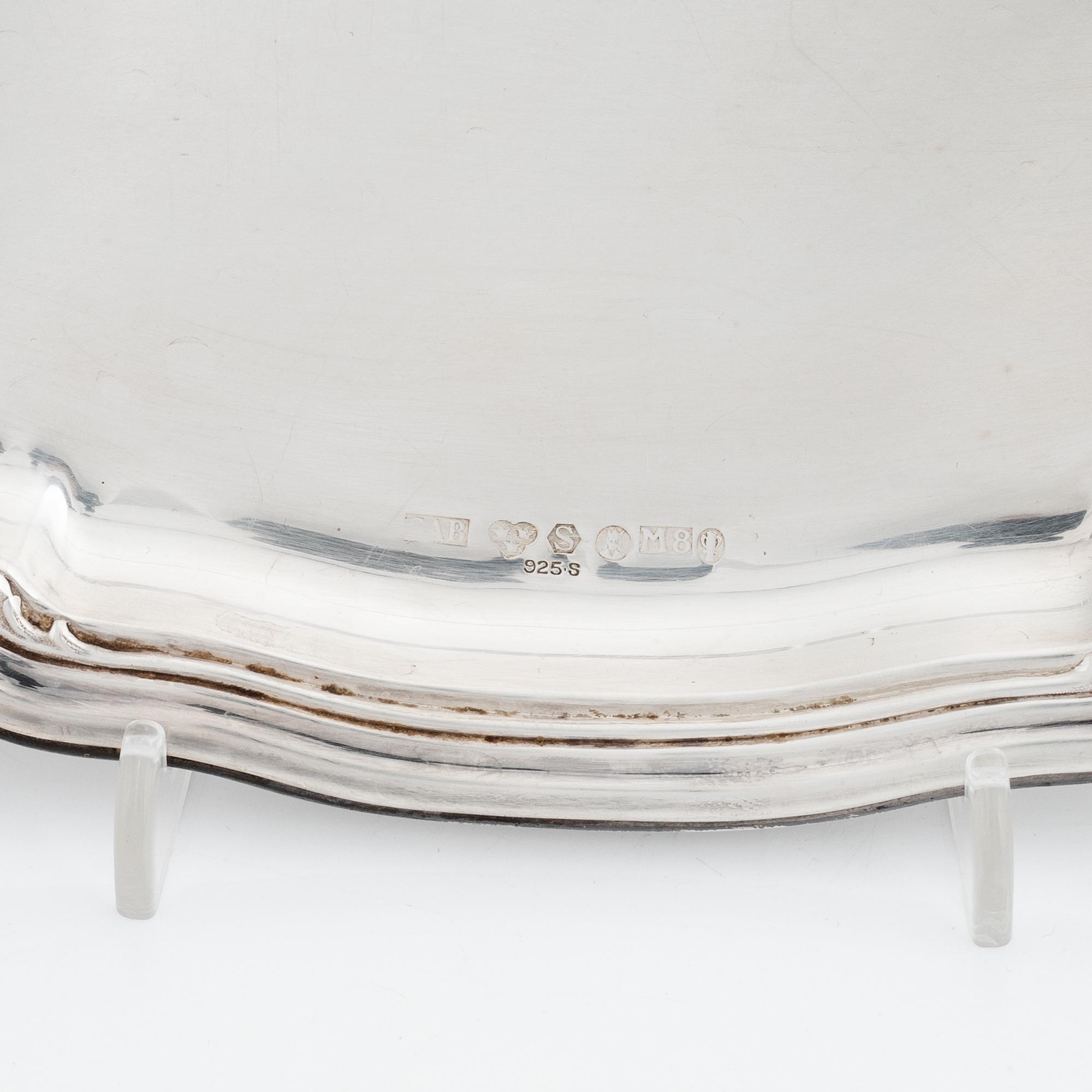 GAB, bricka, sterlingsilver, Stockholm 1938.
