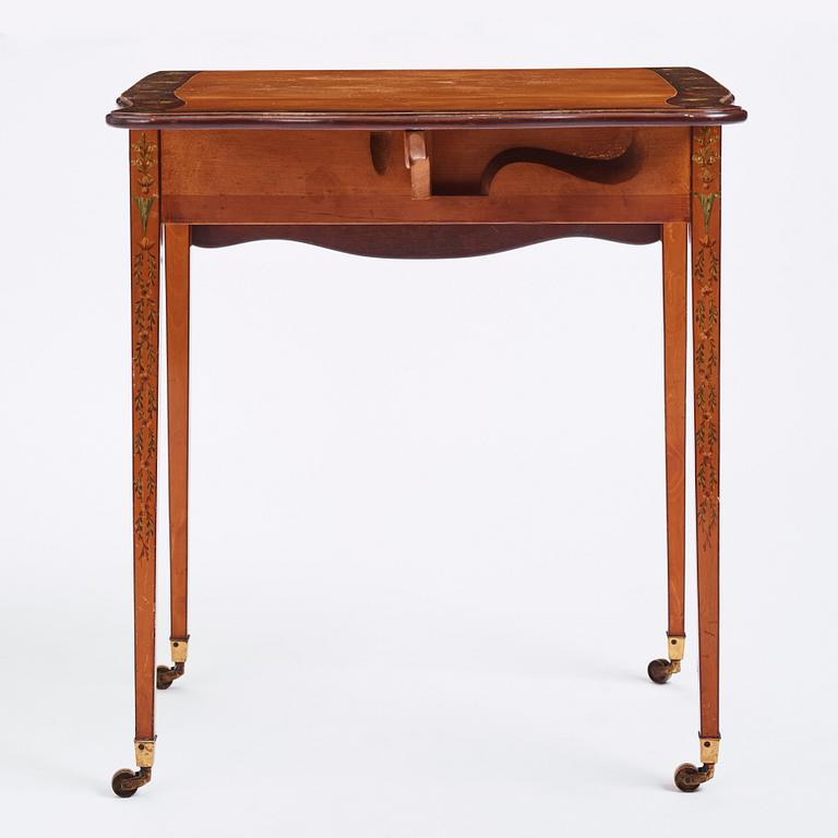 A Sheraton Revival painted satinwood drop-leaf table, 19th century.