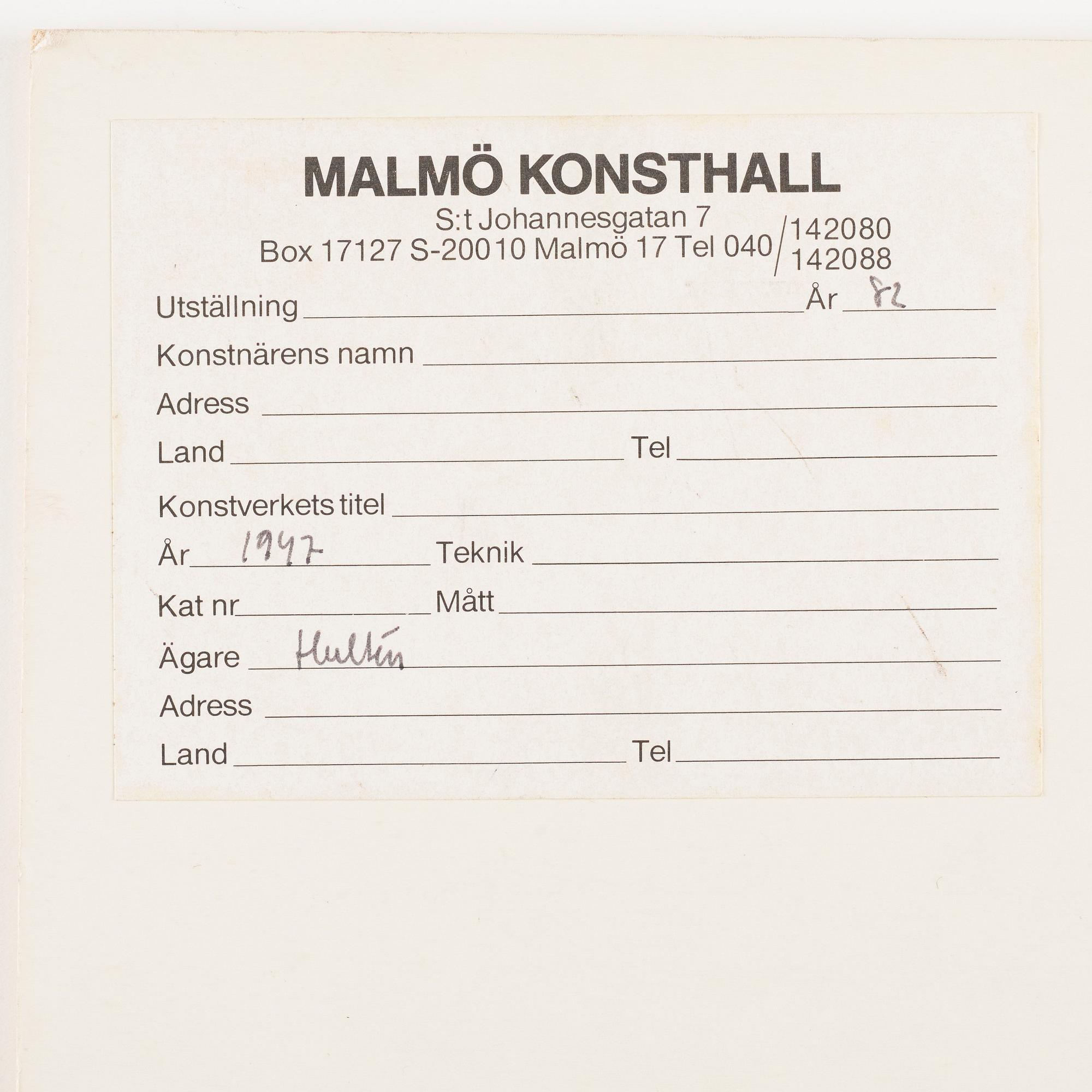 CO Hultén, blandteknik på papper, signerad och utförd 1947.