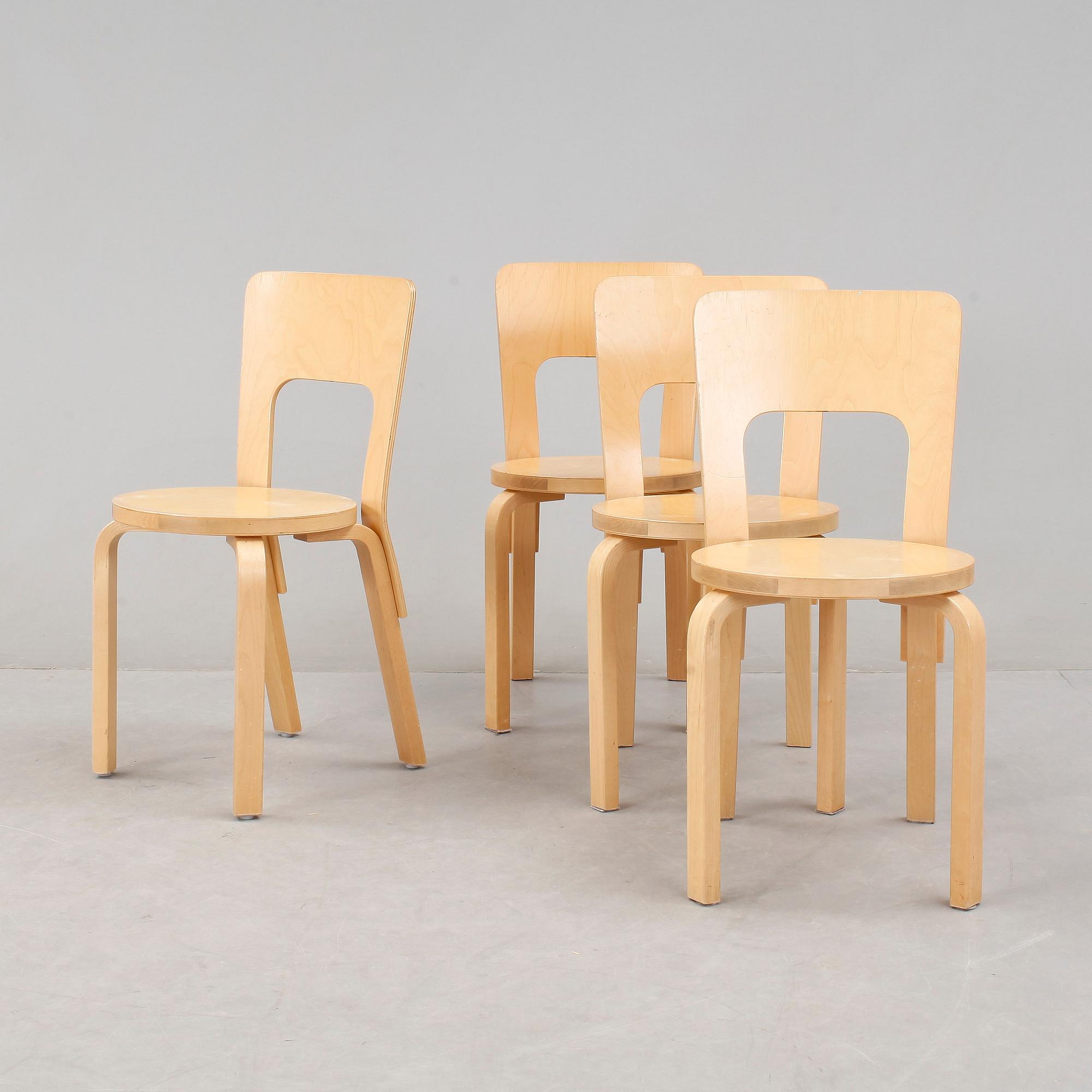 STOLAR, 4 st, modell 66, Alvar Aalto, Artek, 1900-talets senare hälft.