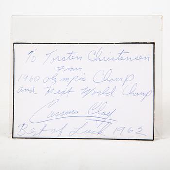 A Cassius Clay autograph dated 1962.