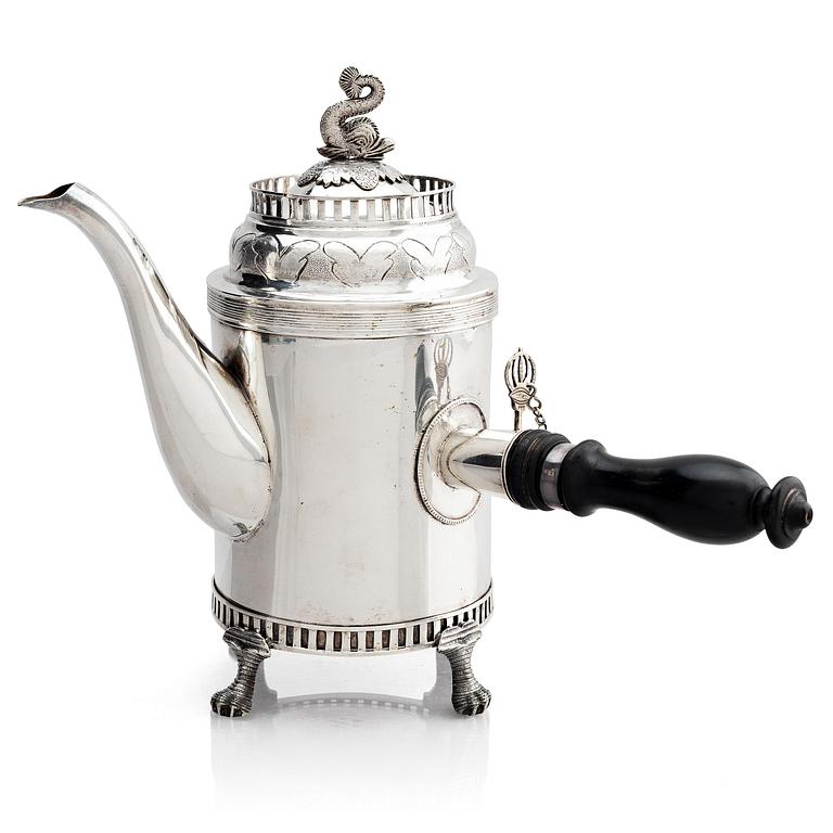 Fredrik Skough, kaffekanna, silver, (verksam 1824-1830) Borås. Empire.