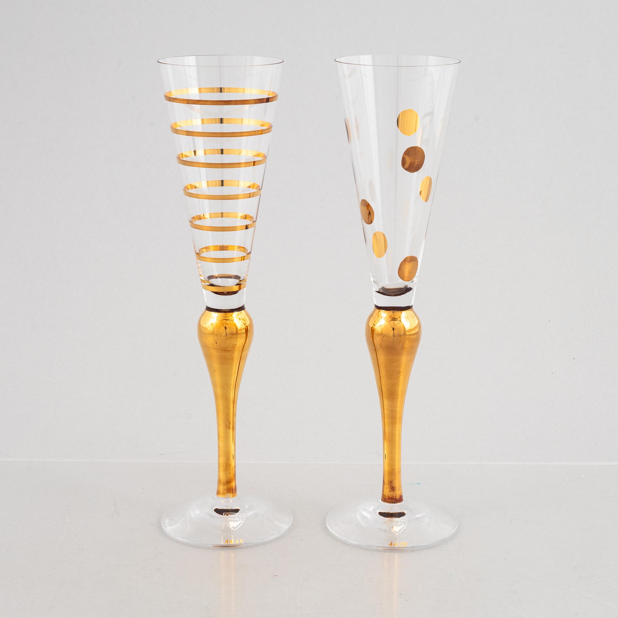 Anne Nilsson, ten champagne glasses, Orrefors, Sweden.