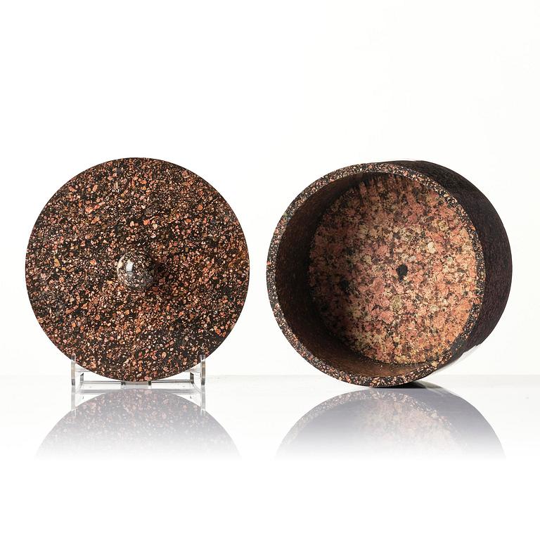An Empire 'Orrlok' porphyry tobacco jar, Älvdalen, Sweden, early 19th century.