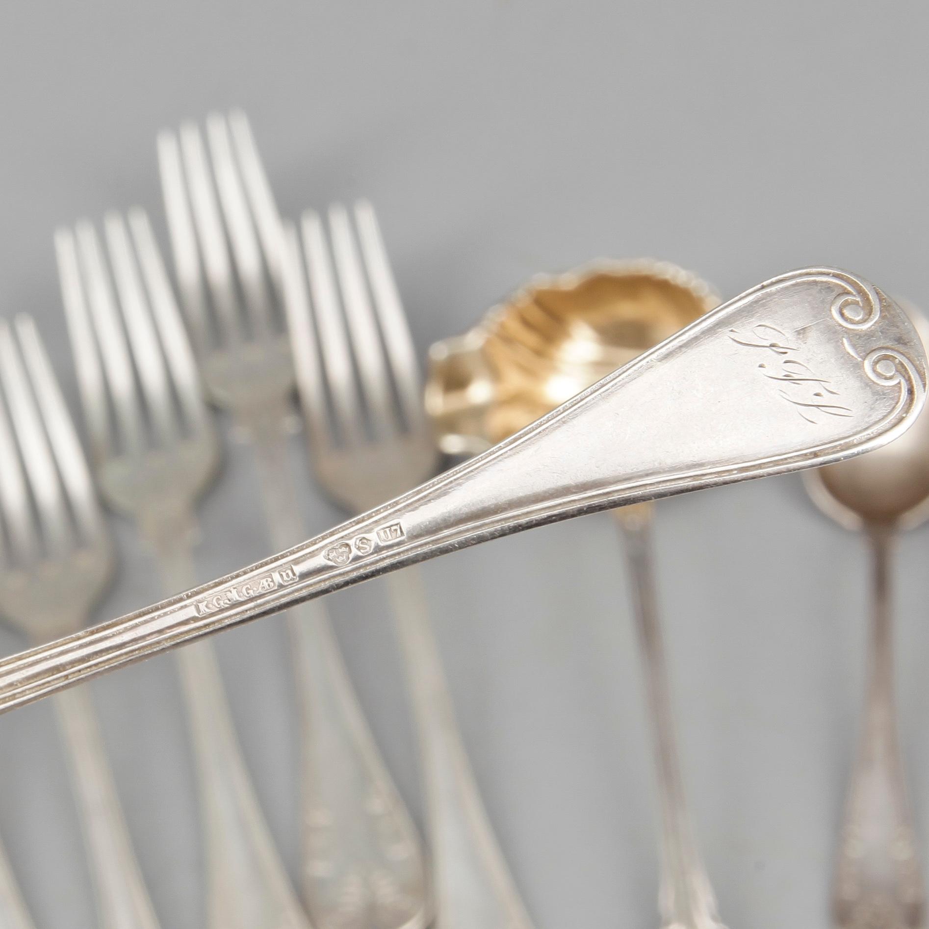 PARTI BESTICK, 28 delar, silver, bland annat, Guldsmedsaktiebolaget Stockholm, 1926. Total vikt ca 623g.