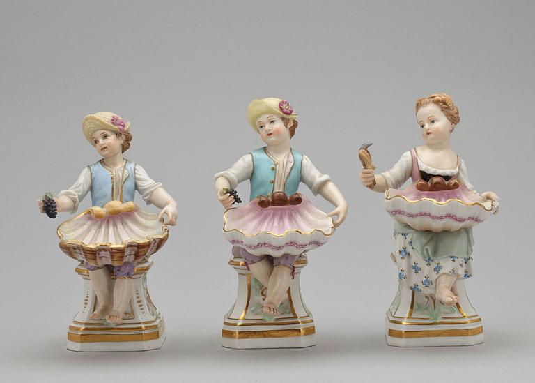 FIGURINER, 3st, porslin, Meissen, 1800/1900-tal.