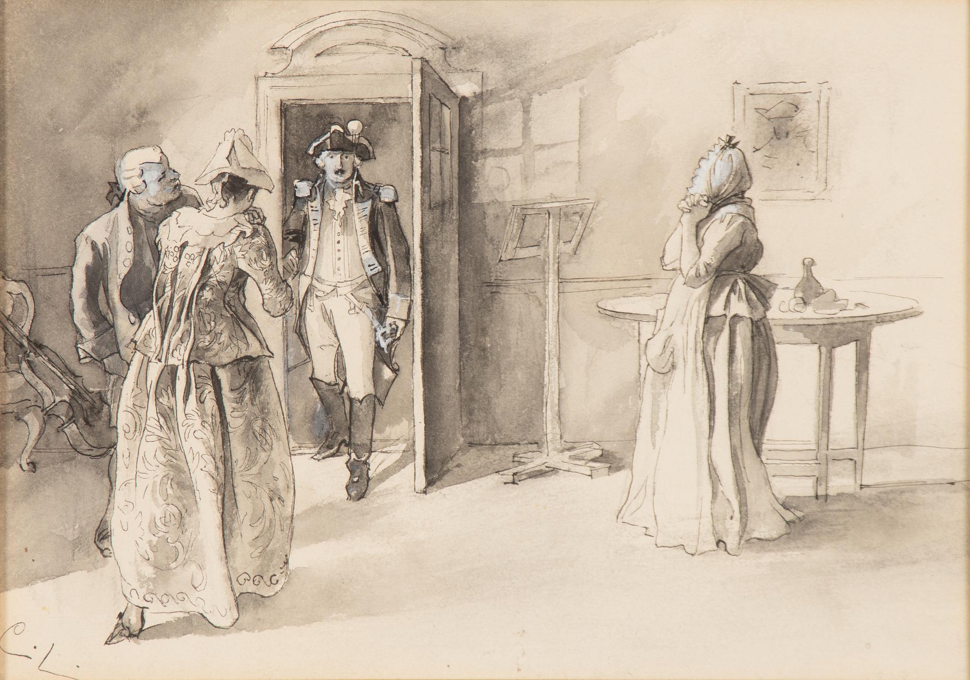 Carl Larsson, Figurkomposition i 1700-talsinteriör.