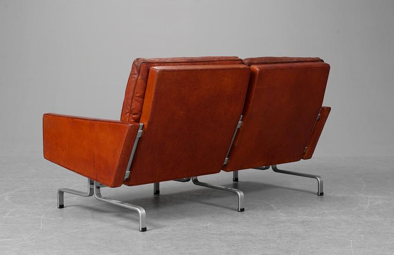 A Poul Kjaerholm " PK-31-2" brown leather sofa, E Kold Christensen, Denmark 1960's, maker's  mark in the steel.