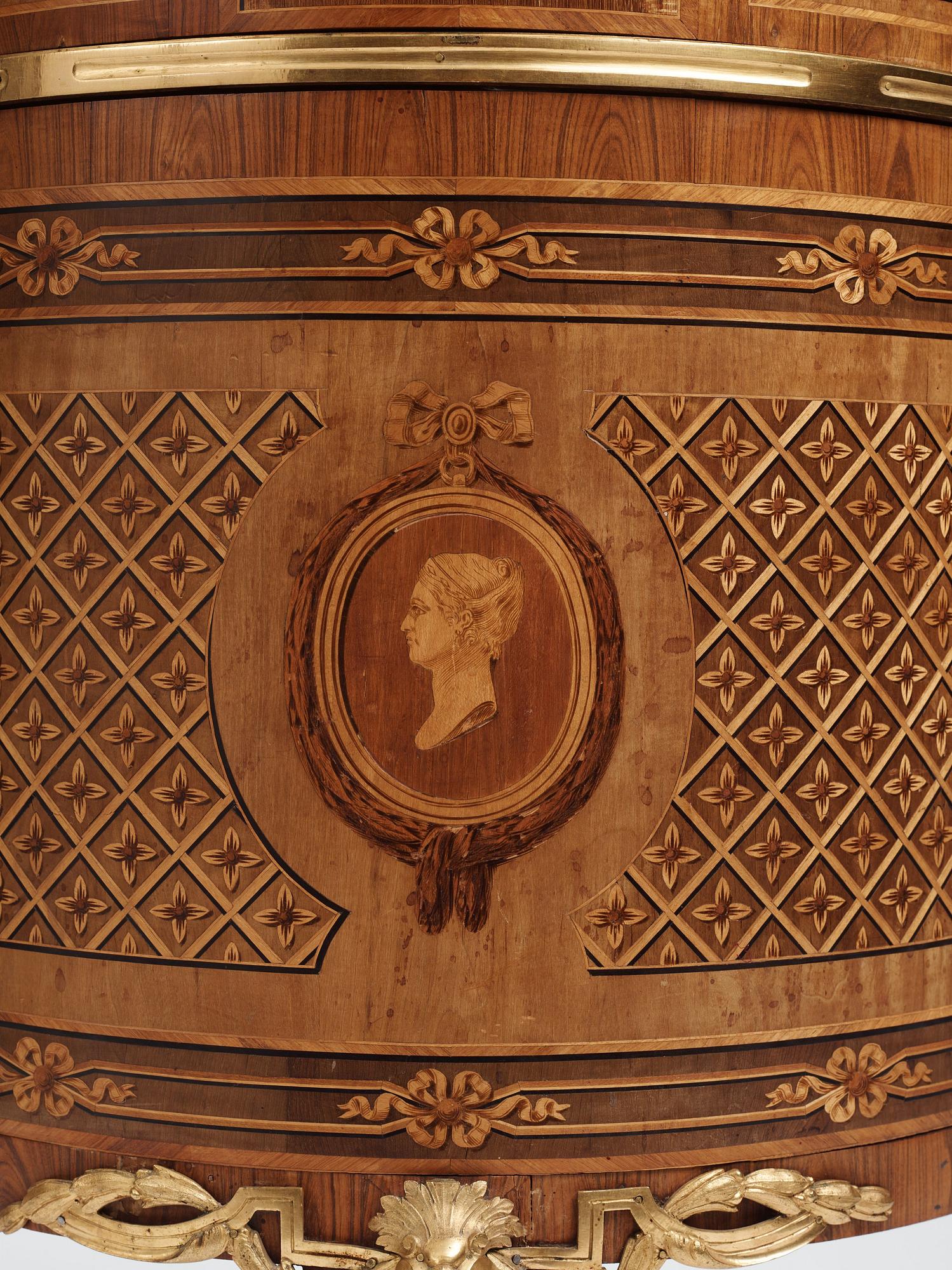 The "De Geer cabinets" a pair of demi-lune cabinets by Georg Haupt (master in Stockholm 1770-1784), Gustavian.