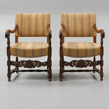 KARMSTOLAR, ett par, barockstil, omkring 1900-talets mitt.
