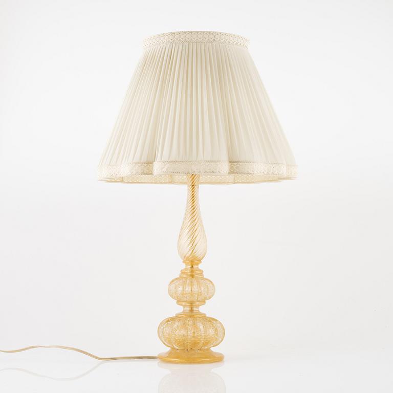 Table lamp, glass, possibly Barovier & Toso, Murano, Italy.