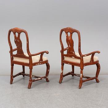 A pair of Swedish 18th century armchairs.