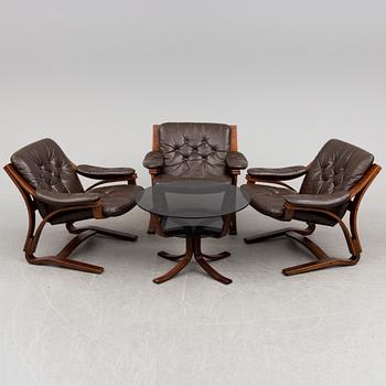 Three easy chairs and table, 1960-/70´s.
