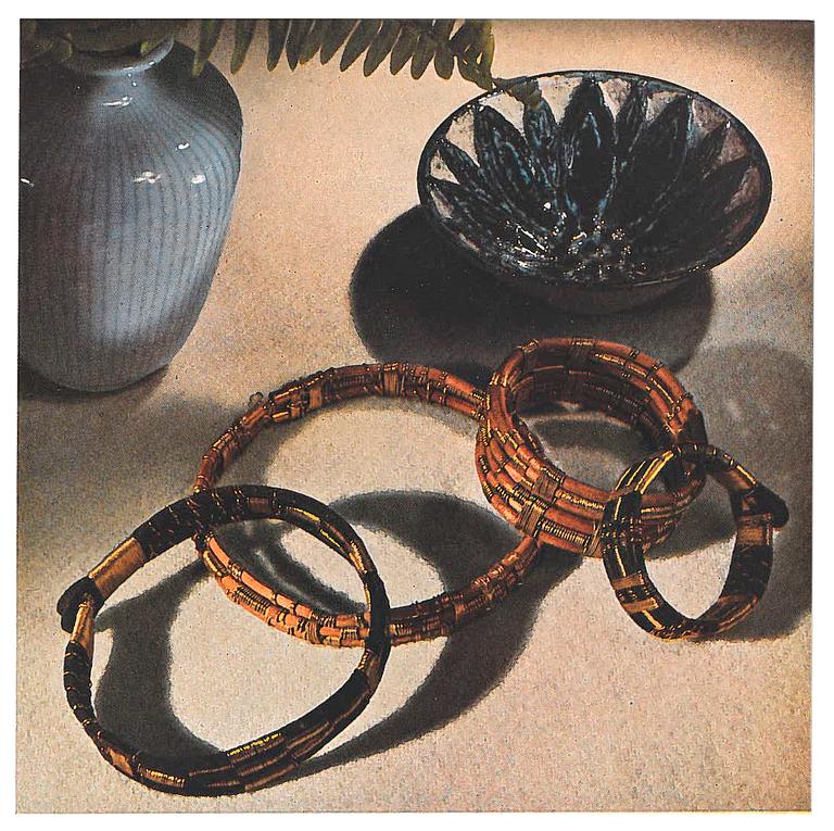 Vivianna Torun Bülow-Hübe, armband, mässing och rotting, Stockholm egen verkstad sent 1940-tal.