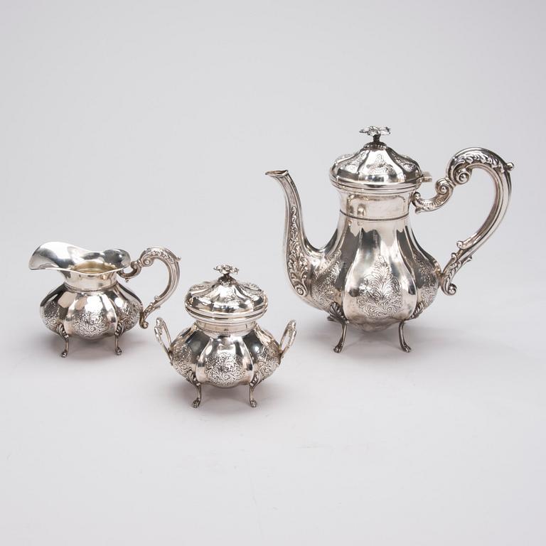 KAFFESERVIS, 3 delar, silver, finska kontrollstämplar 1990. Tot. vikt 1640 g.