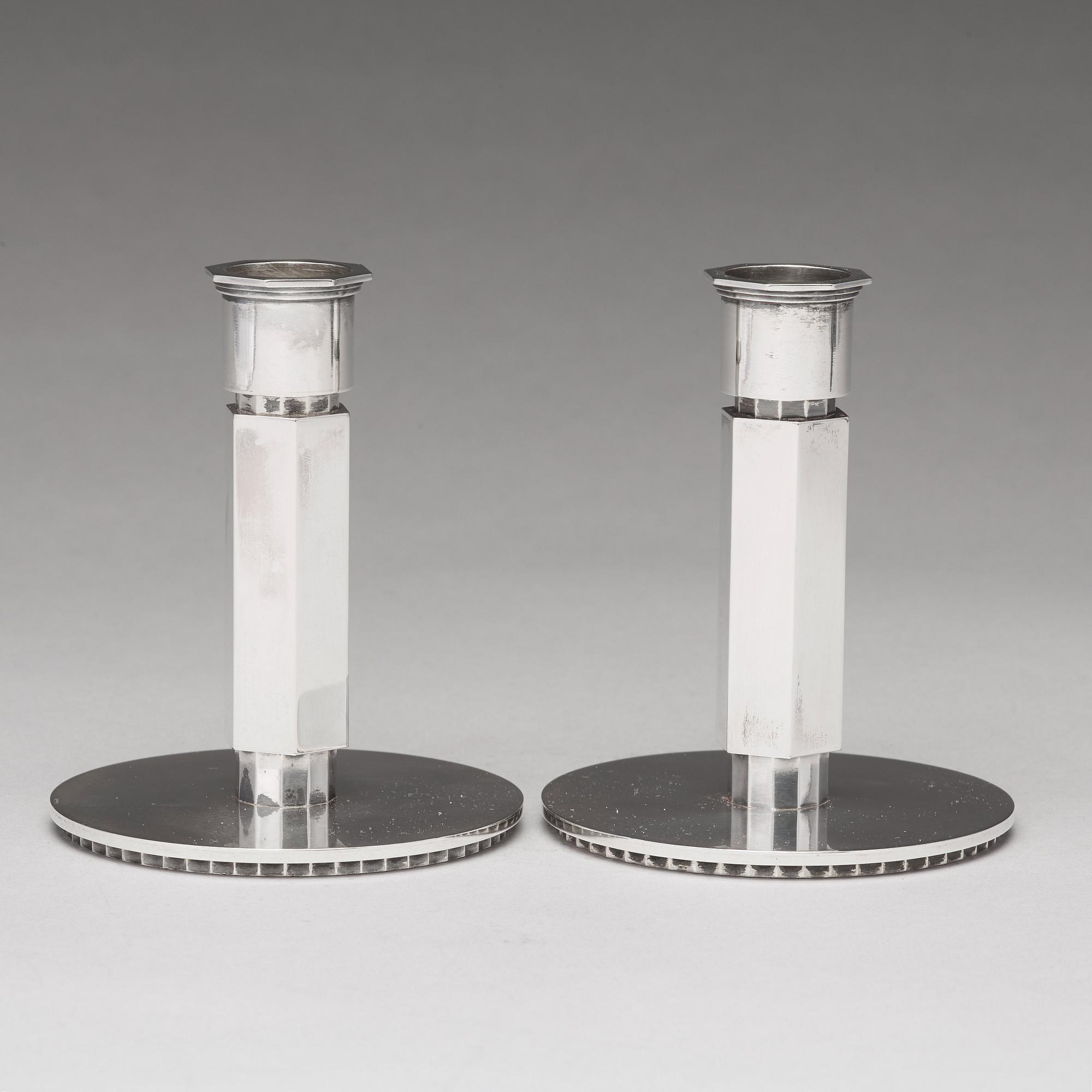 Wiwen Nilsson, ljusstakar, ett par, Lund 1948 och 1956, sterling.