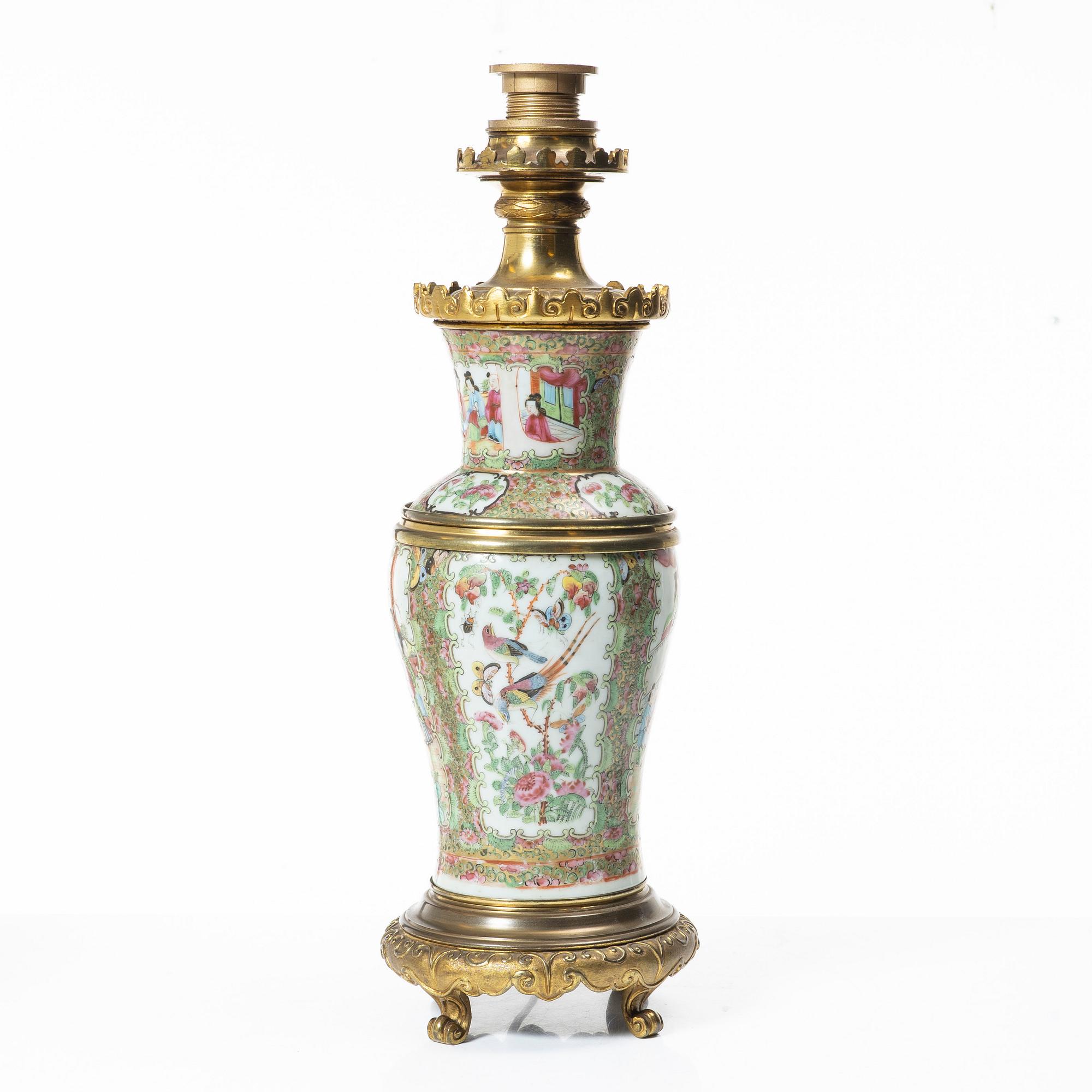 A famille rose Canton vase/table lamp, Qing dynasty, 19th century.