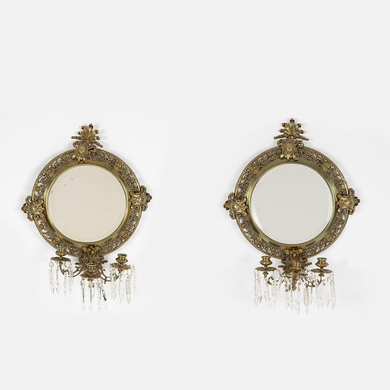 A pair of brass wall sconces, late 19th Century.