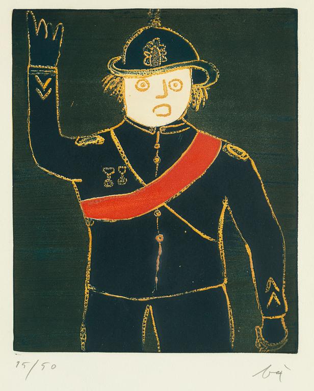 ENRICO BAJ, lithograph in colours, signed 15/50.