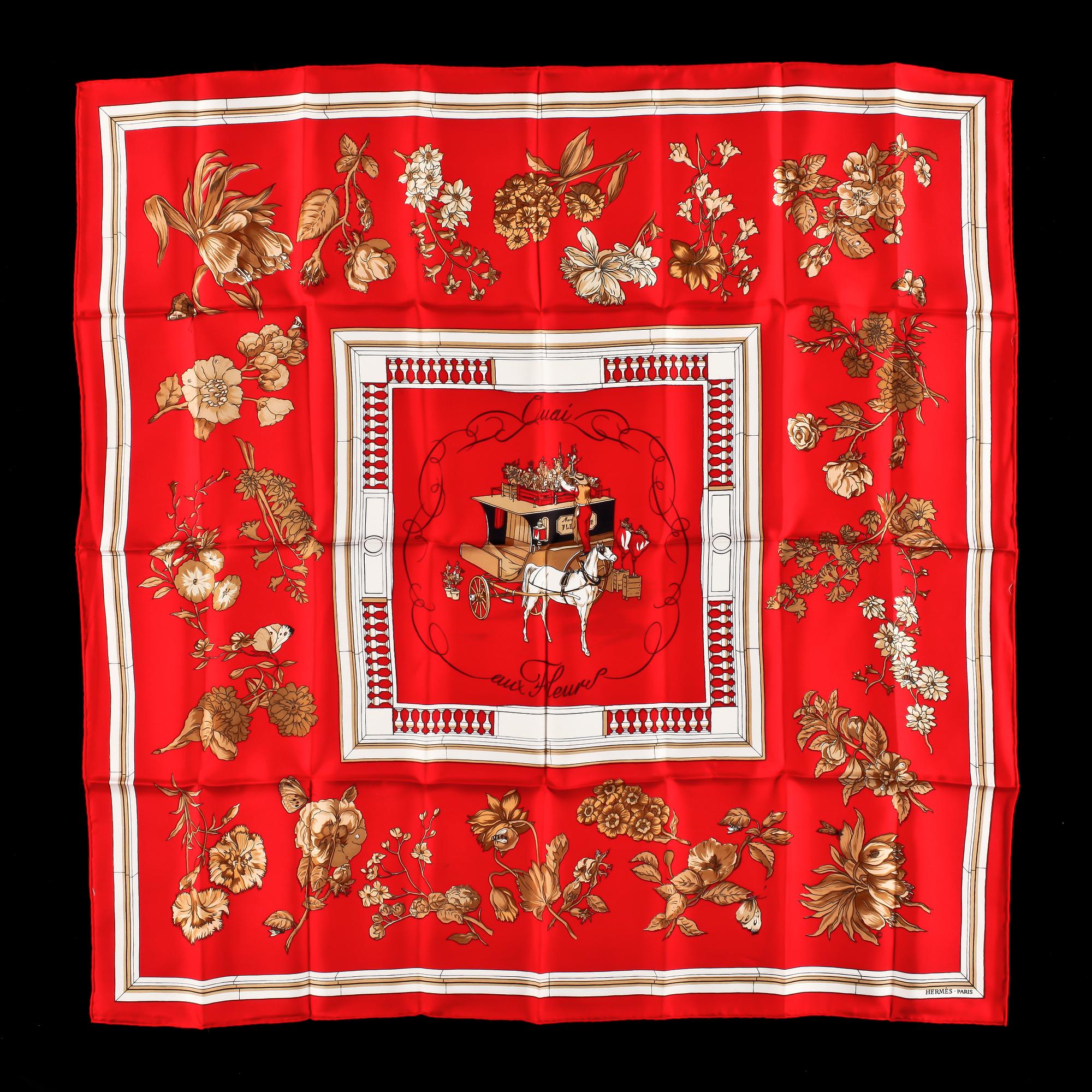 A 1960s silk scarf by Hermès, "Quai aux fleurs".