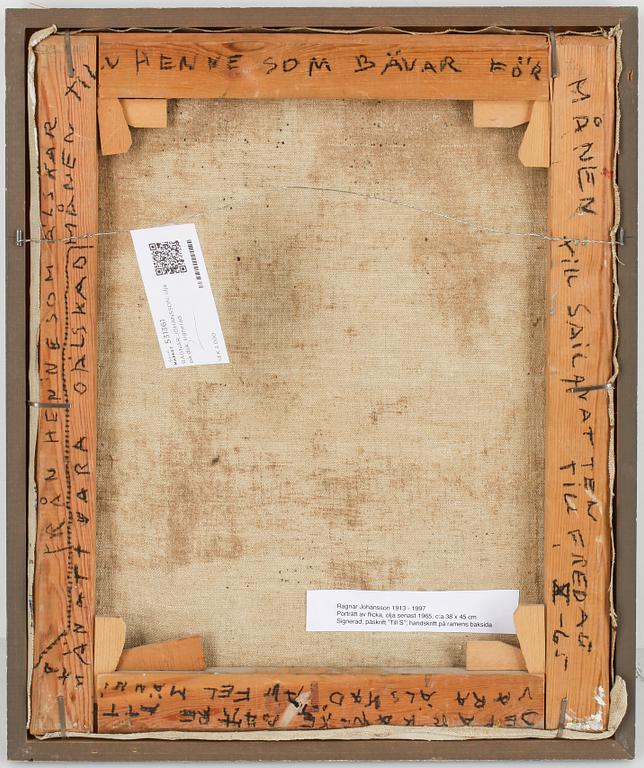 RAGNAR JOHANSSON, olja på duk, monogramsignerad, med dedikation.