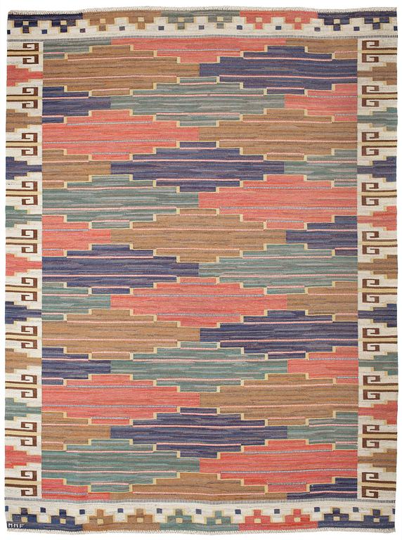 CARPET. "Blå heden". Rölakan (Flat weave). 347,5 x 255,5 cm. Signed MMF (Märta Måås-Fjetterström).