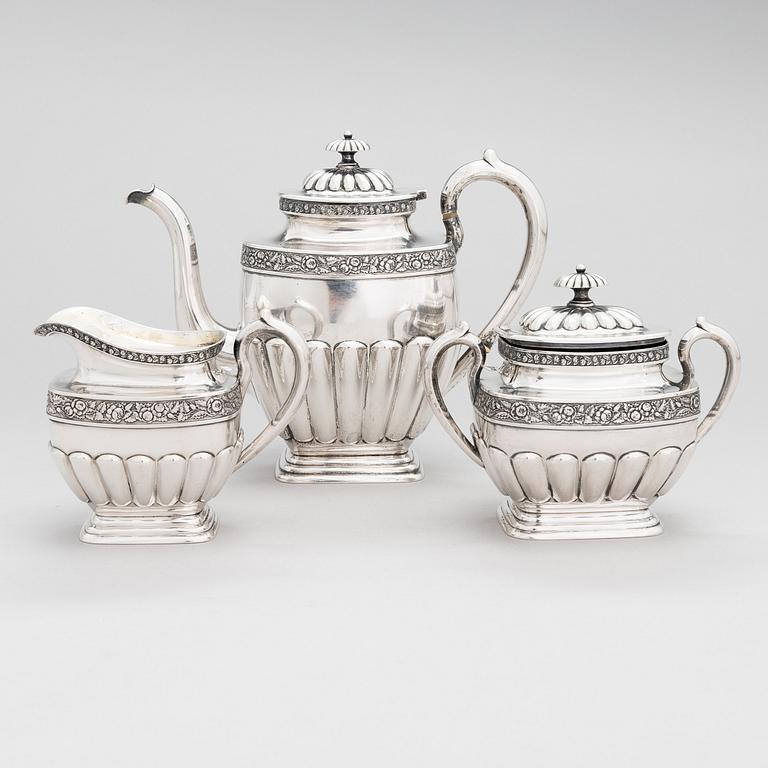 A 3-piece silver coffee set, maker's mark of Eino Oksanen, Lahti, Finland 1951.