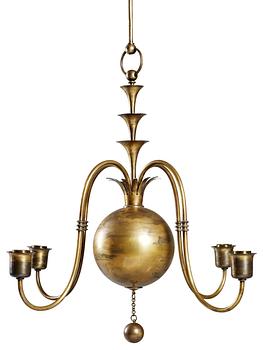 592. An Elis Bergh brass chandelier by C.G Hallberg, Stockholm 1920's.