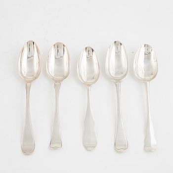 Skedar, 11 st, silver, bl.a. Gottfried Dubois, Stockholm 1743.