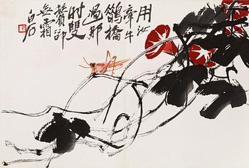 BOK med TRÄSNITT. 12 färgträsnitt efter målningar av Qi Baishi. Utgiven av Rong Bao Zhai, Beijing 1959.