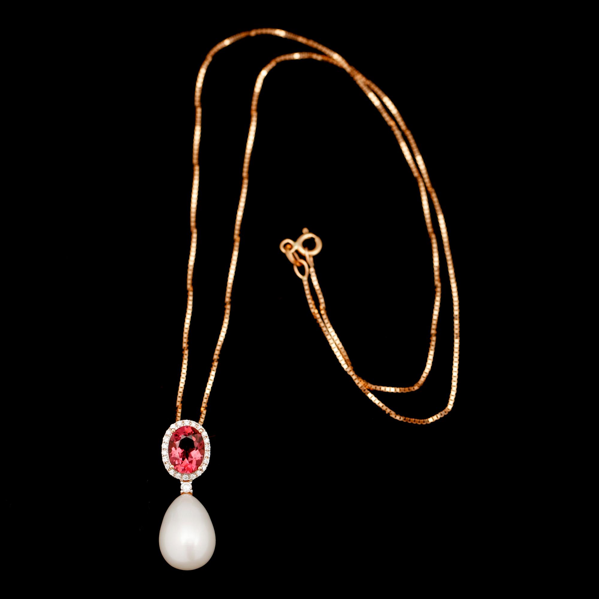 HÄNGE, 18 k roséguld, med turmalin, briljanter och sötvattenpärla.