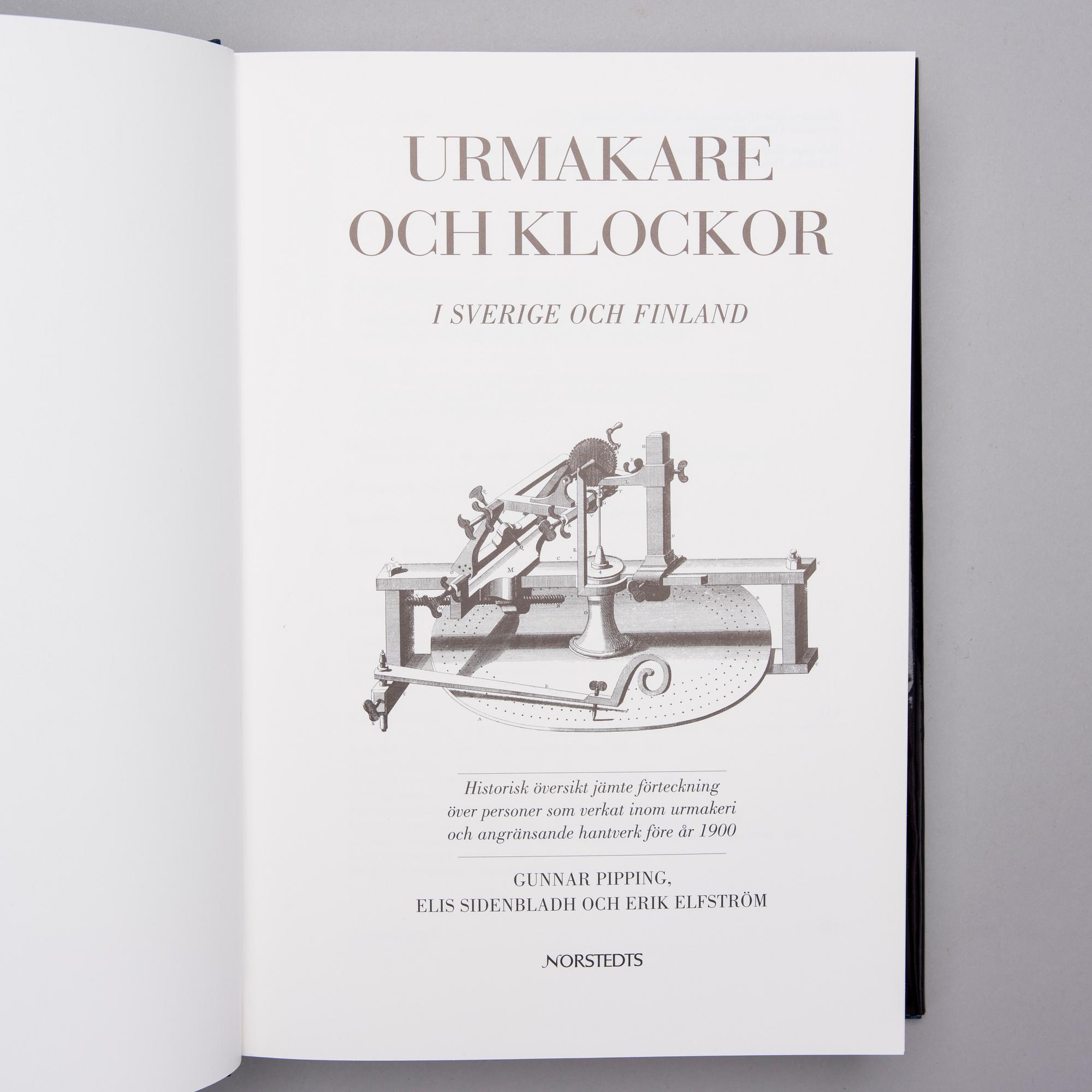 BOK, Urmakare och klockor i Sverige och Finland, G. Pipping, E. Sidenbladh och E. Elfström, Norstedt, Stockholm, 1995.