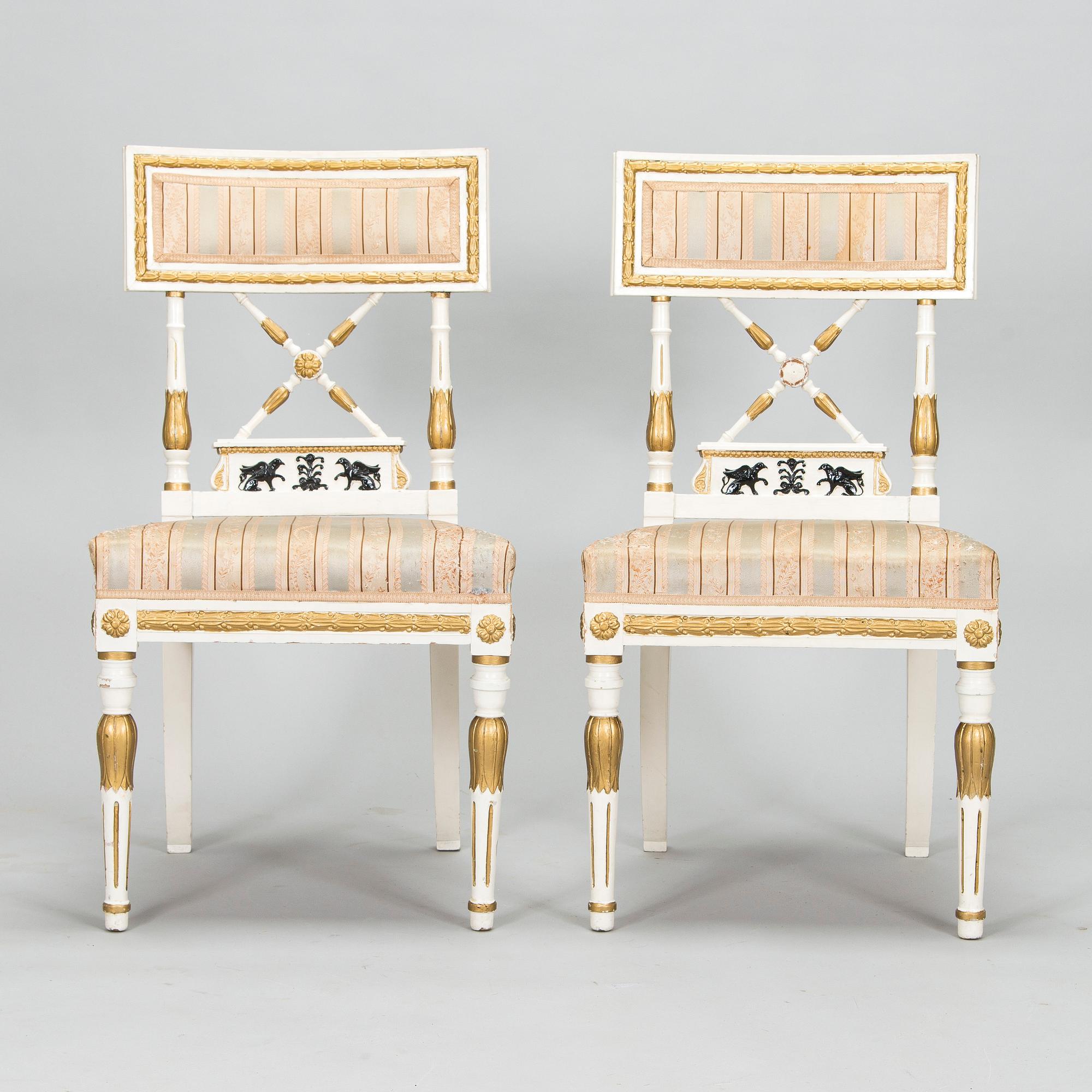 A late Gustavian style sofa and four chairs, early 20th century.