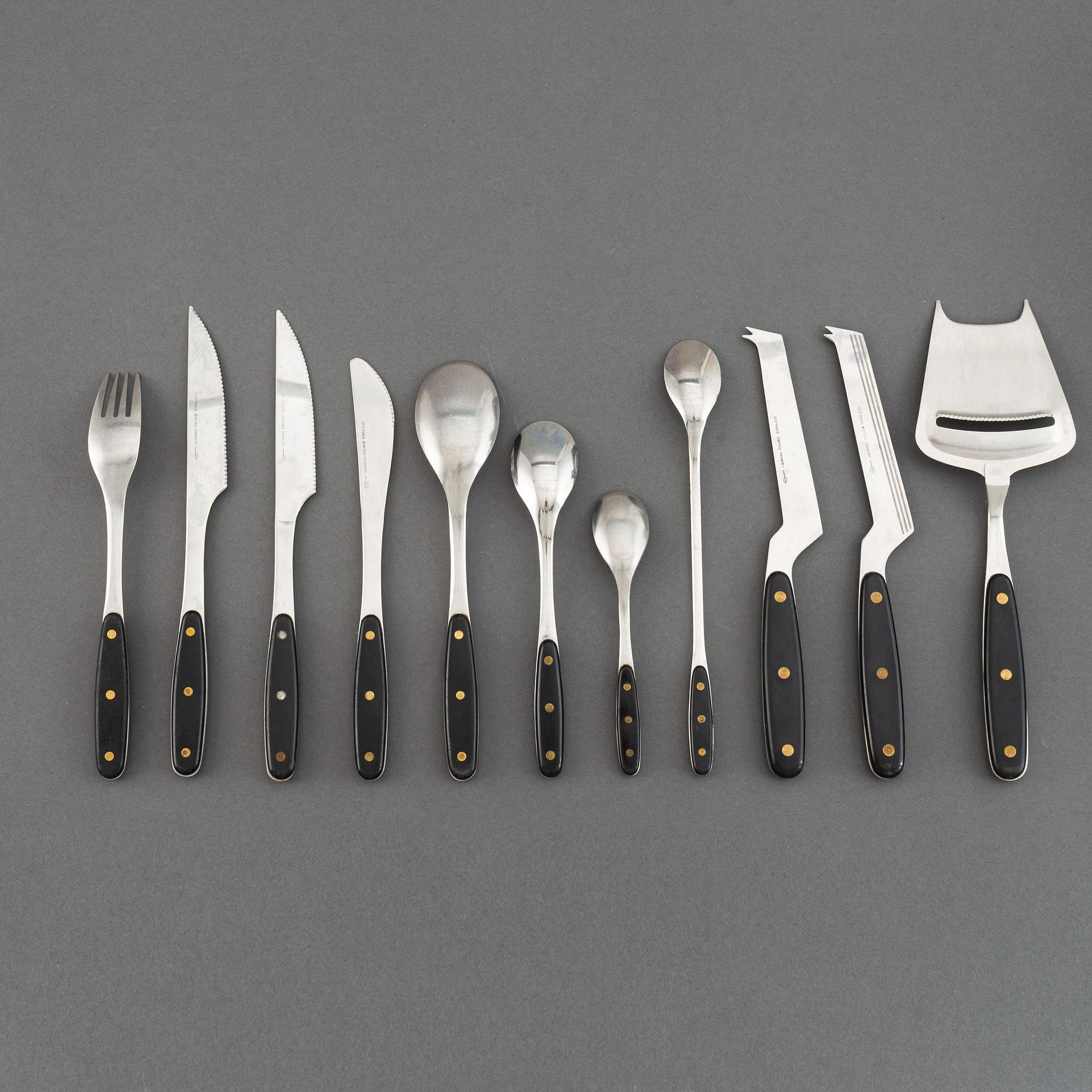 Adolf Babel, a set of 82
 pcs "Kievari" stainless steel flatware, Hackman , Finland, 1970s.