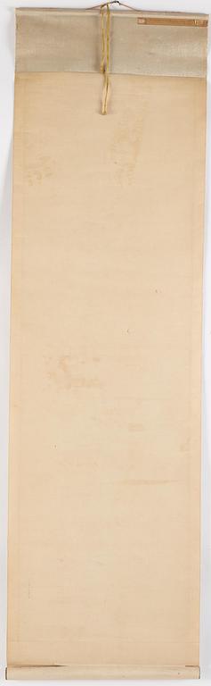 A Chinese scroll painting, ink and colour on silk. Late Ming dynasty/early Qing dynasty.