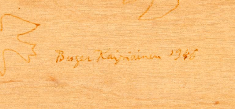 Birger Kaipiainen, teckning, tusch på plywood, signerad Birger Kaipiainen 1946.