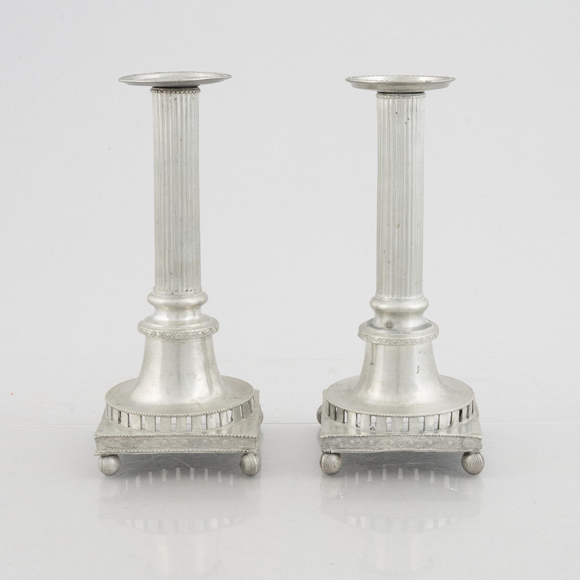 A pair of late Gustavian pewter candlesticks, Västerås, early 19th century.