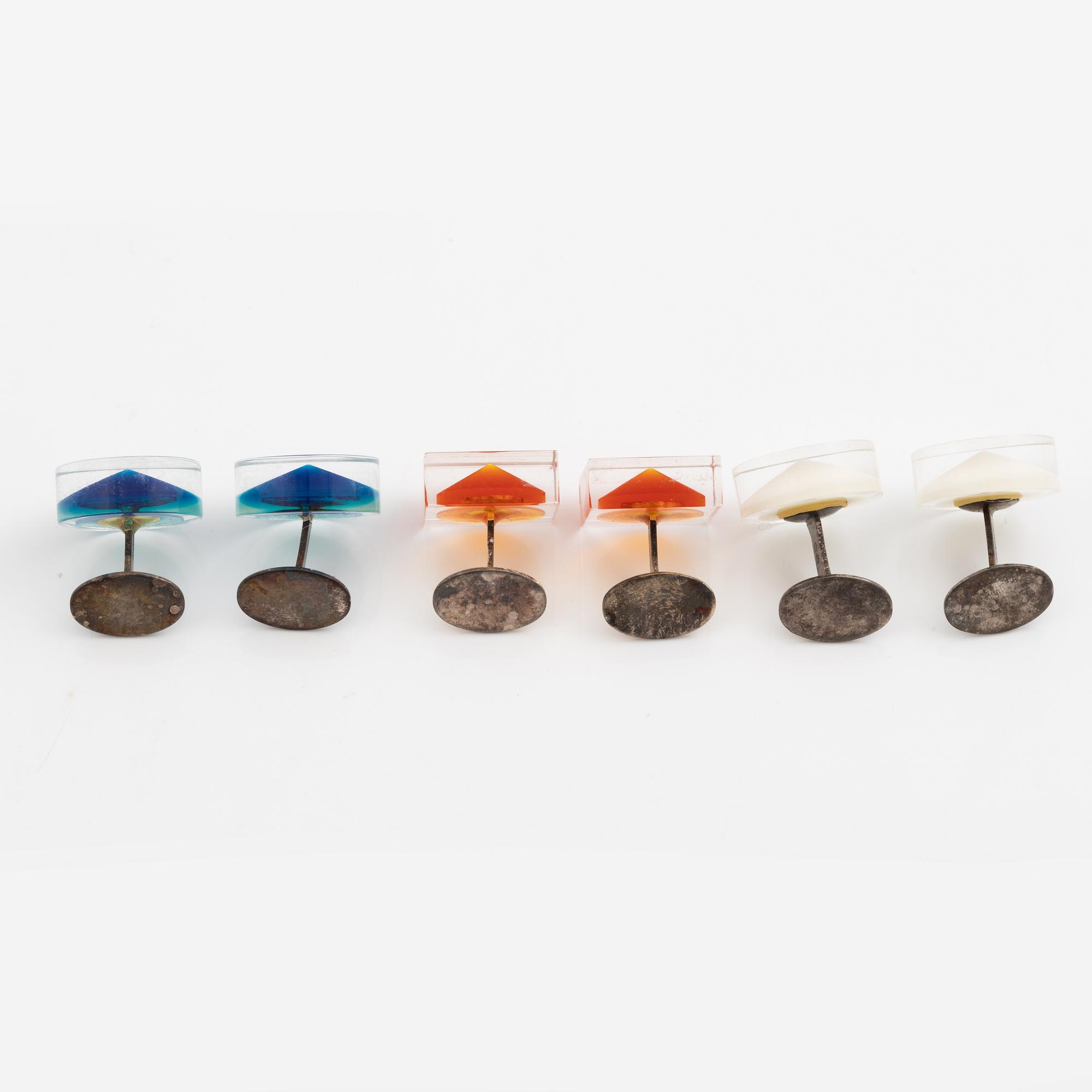 Siv Lagerström, three pairs of cufflinks, acrylic plastic, 1970s.