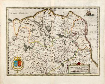Jodocus Hondius, hand colored engraving, map France Pas-de-Calais, Amsterdam c 1630-50.