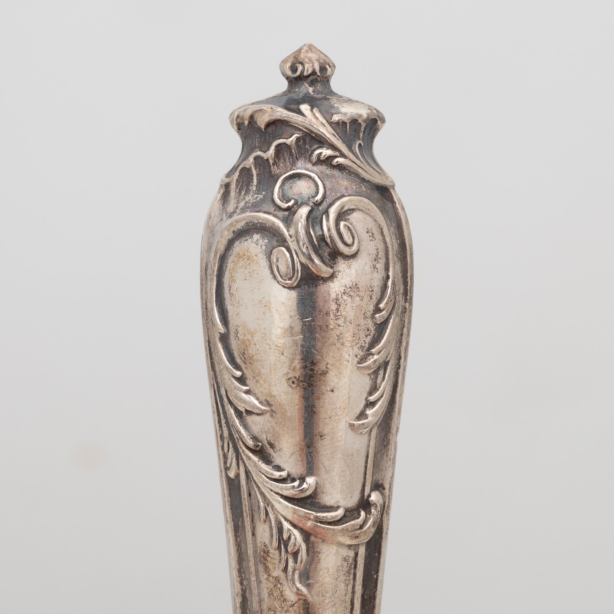 Serving cutlery, 9 pieces, silver, Rococo style, Germany, circa 1900.
