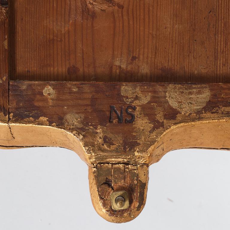 Spegellampetter, för två ljus, ett par, av Nils Sundström (spegelmakare i Stockholm 1754-1781), Rokoko.