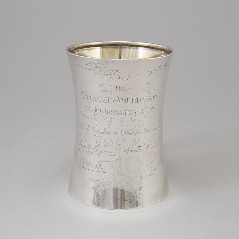 Three Swedish 201th century silver beakers, mark of K Andersson, Carlman and ARG, Stockholm 1903-1949.