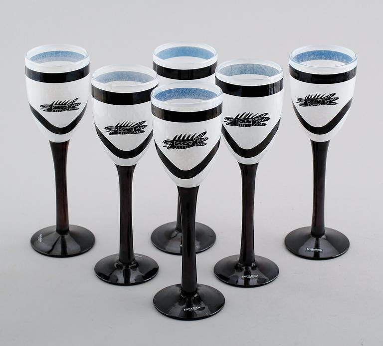 POKALGLAS, 6 st, glas, "Caramba", Ulrica Hydman-Vallien, Kosta Boda.
