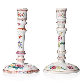 Two famille rose candle sticks, Qing dynasty, Qianlong (1736-95).