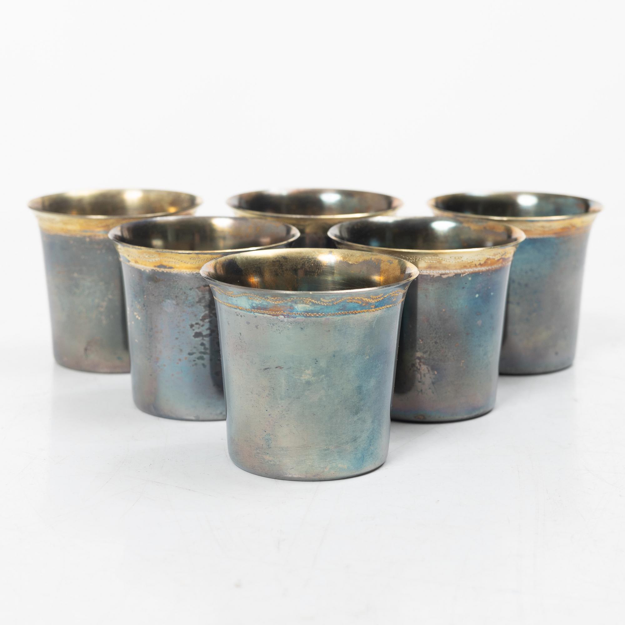 Six small silver cups, AB Sam Pettersson, Linköping, Sweden, 1946.