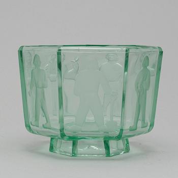 BOWL, glass, "Seitsemän veljestä"(Seven brothers). Riihimäki Lasi, 1930/40's.