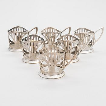 A set of six, early 20th-century WMF silver plated toddy glass holders, model 143, Germany ca. 1903-10.