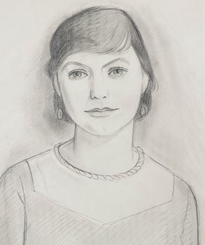 Einar Jolin, blyertsteckning, porträtt av Estrid Ericson, signerad 1932, ram av tenn, Firma Svenskt Tenn, proveniens Estrid Ericson.