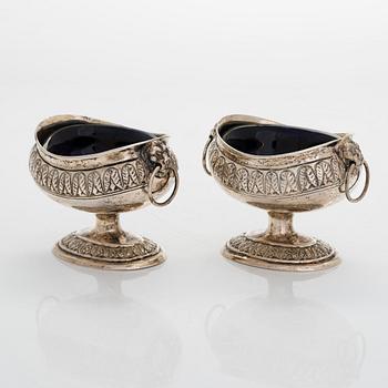 A pair of Danish silver salt cellars by Henrik Christian Stockfleth, Copenhagen 1830, and a toddy ladle, London 1801.